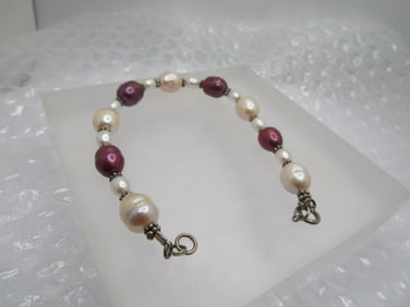 Vintage Sterling Baroque Tahitian Pearl Bracelet, 8"