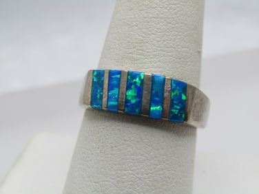 Vintage Faux Opal Inlaid Ring, Sz. 9, 1990's, Signed