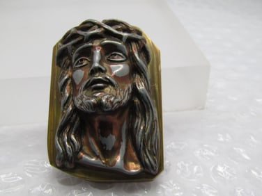 Vintage Brass Copper Jesus & Guardian Angel Pocket Art