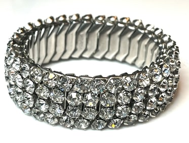 Vintage Mid- Century Crystal Expandable Oversized Statement Bracelet