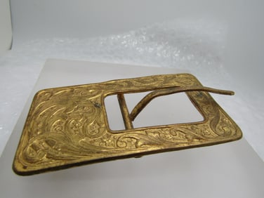 Vintage Brass Art Nouveau Floral Buckle, Scrolled, early 1900's