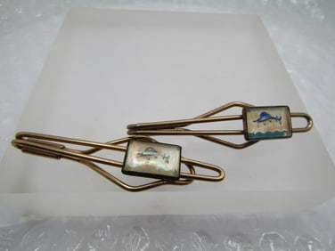 Vintage 10kt G.F. Pair of Marlin/Swordfish  Tie Bars, 2.5" , Mid-Century