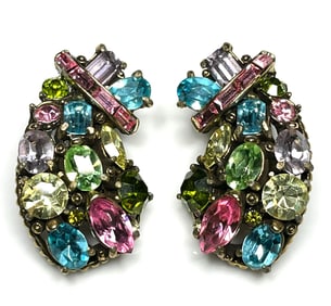 Vintage Hollycraft 1955 Pastel Rhinestone Statement Earrings