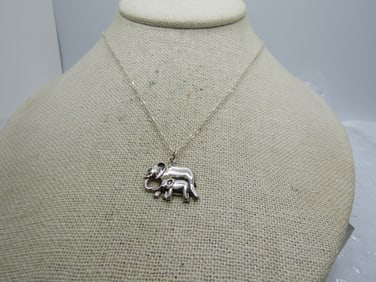 Sterling Elephants Necklace, 16"-18", Mom and Baby