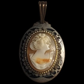 Handcarved Cameo Pendant with Beaded Bezel
