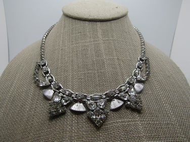Vintage Rhinestone Art Deco Themed Necklace, 16", 1940's-1960's