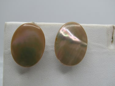 Vintage Tan Mother-of-Pearl Earrings, Screwback,  1960's