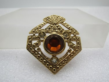 Vintage Rhinestone Pointed Brooch, 1980's, Victorian Themed