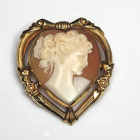 Vintage Gold Filled Heart-Shaped Cameo Brooch/Pin/Pendant