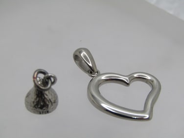 Vintage Sterling Heart Pendant, Hershey Kiss Charm, 1970's-1980's