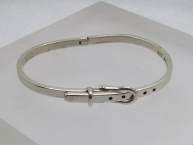 Vintage Sterling Belt Bangle Bracelet, Mexico Modernist, Signed CII, 1970's-1980's, 6.25"-7"