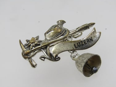 Vintage Luzern Pick, Hat & Bell Brooch, Souvenir, 1950's-1960's
