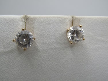 Sterling 1.75 CTW CZ Earrings, Pierced Stud, Gold Over