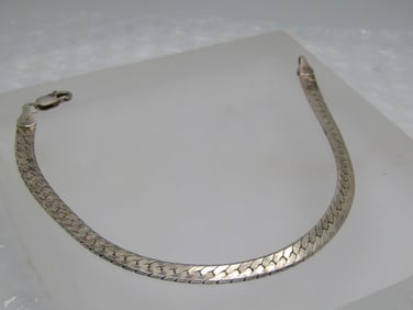 Vintage Sterling 5mm Herringbone Bracelet, 8", Signed, Unisex