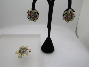 Vintage Pastel Rhinestone Brooch & Earrings Set, Sarah Coventry, 1960's-1970's