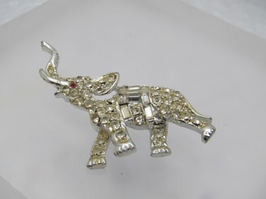 Vintage Rhinestone Elephant Brooch, 1940's-1950's, 2"