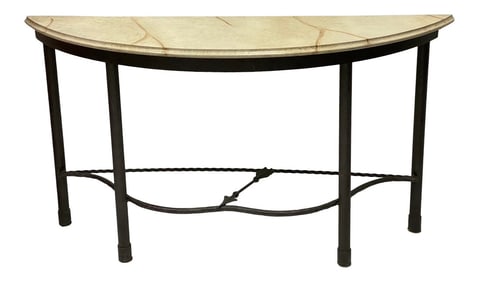 Vintage Neo-Classical Style Iron & Faux Marble Console Table