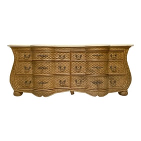 1970s Coastal Wicker Chest by WhiteCraft for Woodard W/ Travertine Top