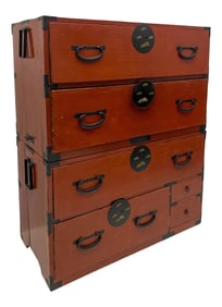Antique Japanese Tansu Campaign Style Clothing Chest