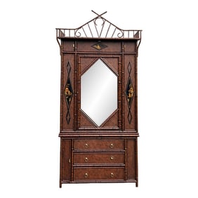 1980s Maitland-Smith English Style Burnt Bamboo Chinoiserie Armoire / Cabinet
