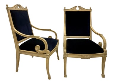 Mid 20th Century Carved French Bergere Chairs - A Pair