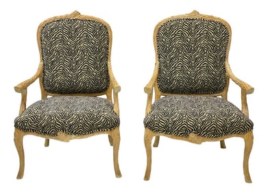 1970s Italian Carved Faux Bois Bergere Chairs - a Pair