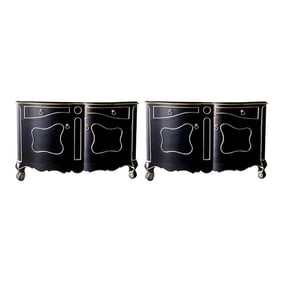 Late 20th Century Late 20th-C. Modern French Louis XV Cabinet in Black and Silver Gilt, Pair