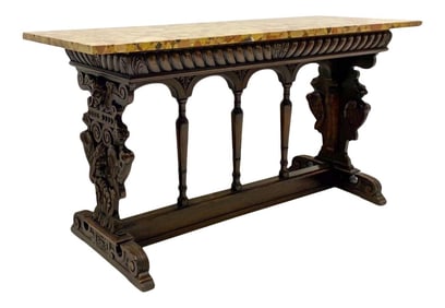 19th C. Italian Renaissance Style Walnut and Siena Marble Console Table