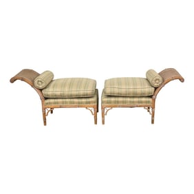 Regency Style Cerused Faux Bamboo Bench or Chaise in Silk
