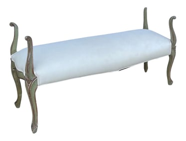 1950s Painted Green and Carved Silver Gilt Venetian Bench