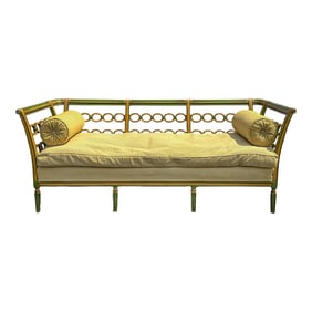 Early 20th- C. Regency Style Carved and Hand Painted Sofa / Settee Down Cushion