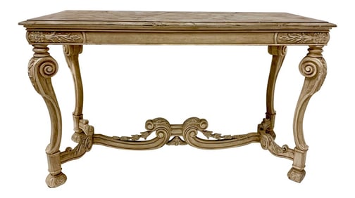 Mid-Century Venetian Faux Marble and Carved Italian Console Table