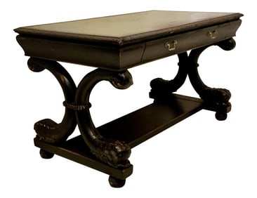 Antique English Ebonized Carved Desk