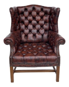 Vintage Tufted Faux Leather English Style Wing Chair