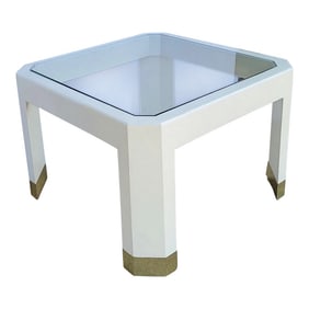 1970s Modern Karl Springer Style Embossed in Raffia Glass Top Coffee Table