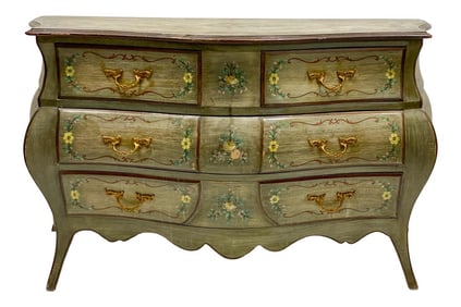 1950s Hand Painted French Bombe Chest or Commode