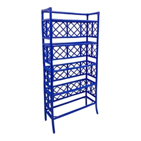 1960s Chinese Chippendale Style Blue Painted Rattan Shelf or Etagere by McGuire