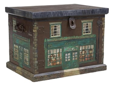 Antique British Painted "Antique Store" Facade Storage Trunk