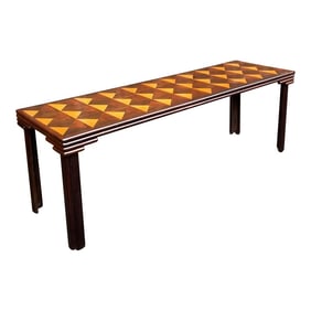 Large Scale Organic Modern Inlaid Mahogany Console Table / Dining / Desk