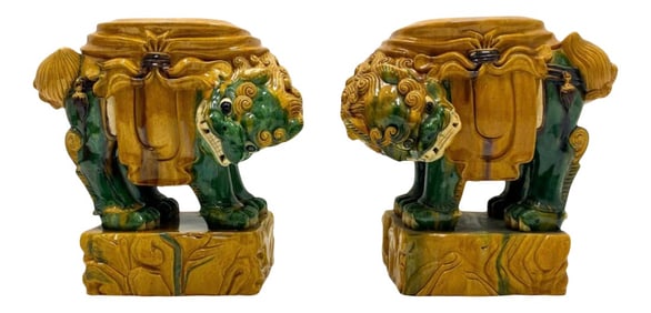 Mid-Century Italian Terracotta Foo Dog Garden Seats - a Pair