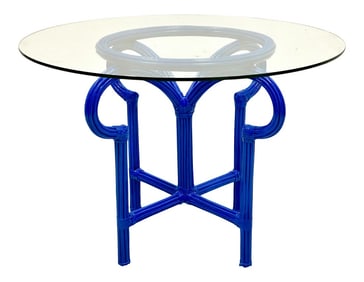 Modern Pencil Bamboo Center Table in Royal Blue Lacquer