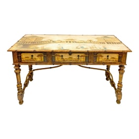 French Style Carved Fruitwood and Chinoiserie Sideboard / Credenza / Desk