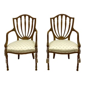 Baker Furniture Carved Fruitwood Shieldback Adam Style Chairs, Pair