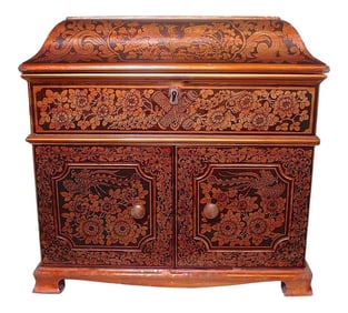 19th Century Large Chinoiserie Penwork Box Table with Mother-of-Pearl Inlay