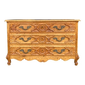 French Louis XIV Style Carved Pine Chest or Commode
