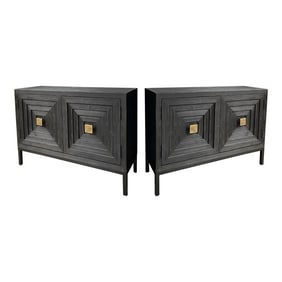 New Uttermost Organic Modern Distressed Black and Gilt Cabinets - Pair