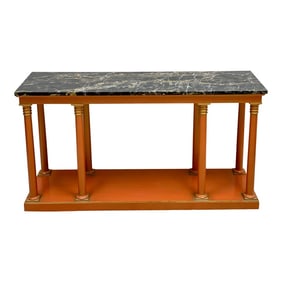 1970s Italian Neo-Classical Style Orange Console Table With Marble Top