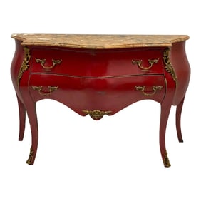 French Louis XV Style Marble Top Bombe Commode / Chest With Bronze Ormolu