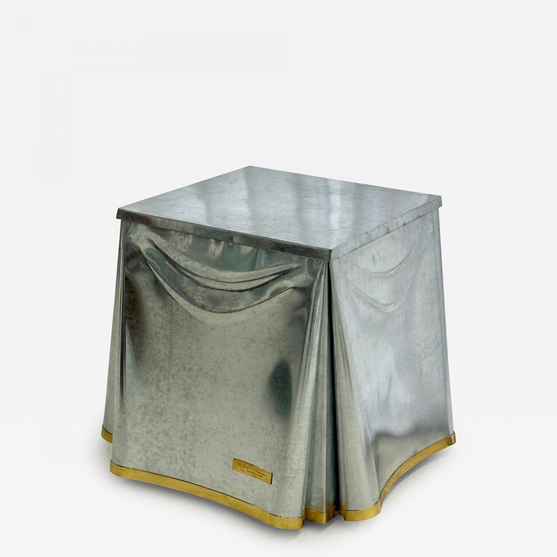 John Dickinson, Sutherland, Modern Drape End Table, Galvanized Steel, 2000s: Description: Mid-Century Modern Signed John Dickinson Galvanized Steel Drape End Table, 1970s This exceptionally rare and high-sought after collectors item is the John Dickinson model #107 drape end t