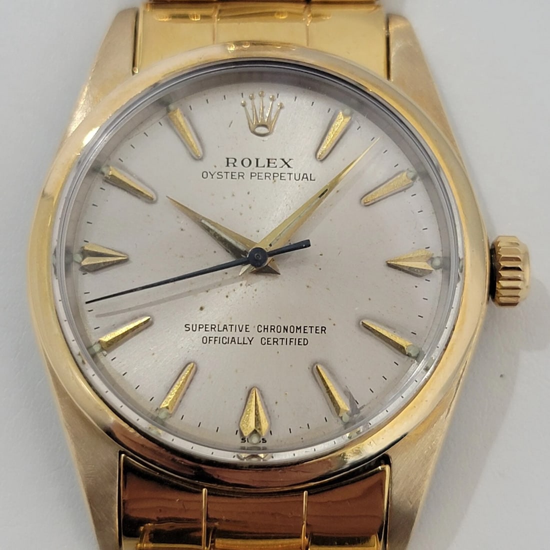 Rolex Oyster Perpetual 1014 w Paper 1960s Mens 34mm Auto Gold Capp Vintage RA236: Title:Rolex Oyster Perpetual 1014 w Paper 1960s Mens 34mm Auto Gold Capp Vintage RA236 Description:Iconic classic, Men's Rolex Oyster Perpetual Ref.1014 gold-capped automatic, Rolex's "Golden Egg", c.